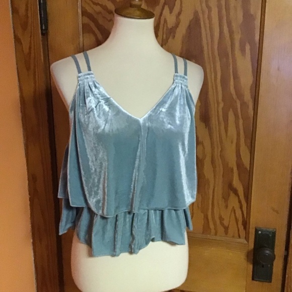 Y2K Xhilaration Blue Velvet Tiered Camisole Spaghetti Strap Top - Picture 5 of 10